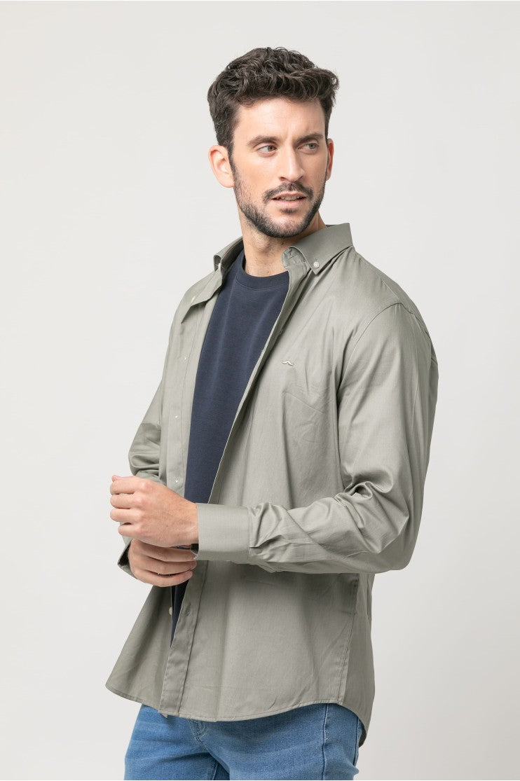 Camisa sport lisa lavada s/ Elaro Outlet
